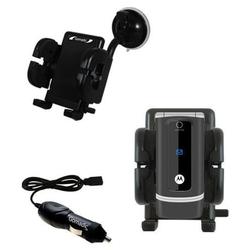 Gomadic Motorola W375 Flexible Auto Windshield Holder with Car Charger - Uses TipExchange