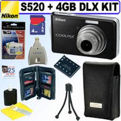 Nikon Digital Camera Coolpix S520 8MP Graphite Black + 4GB Deluxe Accessory Kit