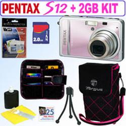 Pentax Optio S12 12MP Digital Camera Pink + 2GB Accessory Kit