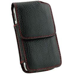 Wireless Emporium, Inc. Red Stitched Black Vertical Leather Pouch for Apple iPhone