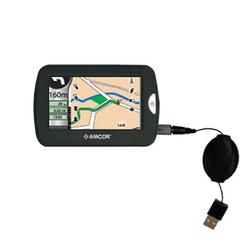 Gomadic Retractable USB Cable for the Amcor Navigation GPS 4300 with Power Hot Sync and Charge capabilities