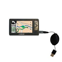 Gomadic Retractable USB Cable for the Amcor Navigation GPS 5600 with Power Hot Sync and Charge capabilities