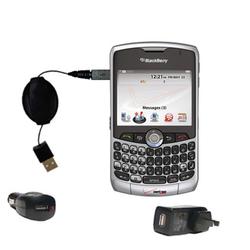 Gomadic Retractable USB Hot Sync Compact Kit with Car & Wall Charger for the Blackberry 8330 - Brand