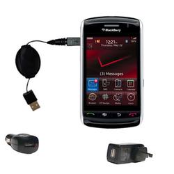 Gomadic Retractable USB Hot Sync Compact Kit with Car & Wall Charger for the Blackberry 9500 - Brand