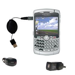 Gomadic Retractable USB Hot Sync Compact Kit with Car & Wall Charger for the Blackberry Curve - Bran