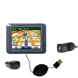Gomadic Retractable USB Hot Sync Compact Kit with Car & Wall Charger for the Garmin Nuvi 265T - Bran