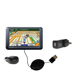 Gomadic Retractable USB Hot Sync Compact Kit with Car & Wall Charger for the Garmin Nuvi 265WT - Bra