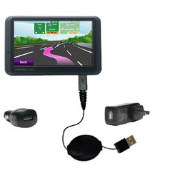 Gomadic Retractable USB Hot Sync Compact Kit with Car & Wall Charger for the Garmin Nuvi 755T - Bran
