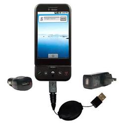Gomadic Retractable USB Hot Sync Compact Kit with Car & Wall Charger for the HTC Dream - Brand w/ Ti