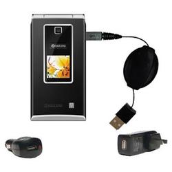 Gomadic Retractable USB Hot Sync Compact Kit with Car & Wall Charger for the Kyocera S4000 Mako - Br