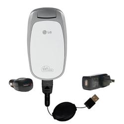 Gomadic Retractable USB Hot Sync Compact Kit with Car & Wall Charger for the LG Aloha - Brand w/ Tip