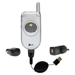 Gomadic Retractable USB Hot Sync Compact Kit with Car & Wall Charger for the LG C1300 - Brand w/ Tip