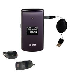 Gomadic Retractable USB Hot Sync Compact Kit with Car & Wall Charger for the LG CU515 - Brand w/ Tip