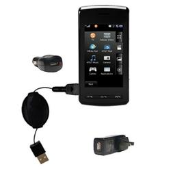 Gomadic Retractable USB Hot Sync Compact Kit with Car & Wall Charger for the LG DARE - Brand w/ TipE