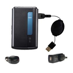 Gomadic Retractable USB Hot Sync Compact Kit with Car & Wall Charger for the LG HB620T DVB-T - Brand