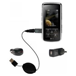 Gomadic Retractable USB Hot Sync Compact Kit with Car & Wall Charger for the LG Venus - Brand w/ Tip