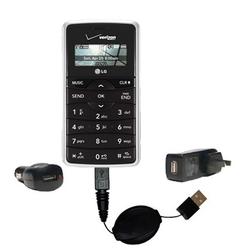 Gomadic Retractable USB Hot Sync Compact Kit with Car & Wall Charger for the LG enV2 - Brand w/ TipE