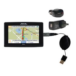 Gomadic Retractable USB Hot Sync Compact Kit with Car & Wall Charger for the Magellan Maestro 4370 - Gomadic