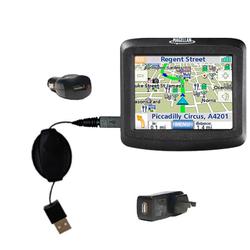 Gomadic Retractable USB Hot Sync Compact Kit with Car & Wall Charger for the Magellan Roadmate 1215 - Gomadi