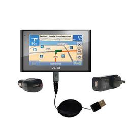 Gomadic Retractable USB Hot Sync Compact Kit with Car & Wall Charger for the Mio Technology Moov 560 - Gomad