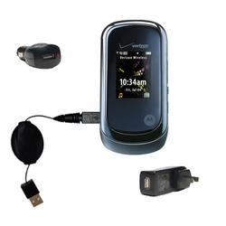 Gomadic Retractable USB Hot Sync Compact Kit with Car & Wall Charger for the Motorola VU30 - Brand w