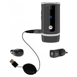 Gomadic Retractable USB Hot Sync Compact Kit with Car & Wall Charger for the Motorola W375 - Brand w