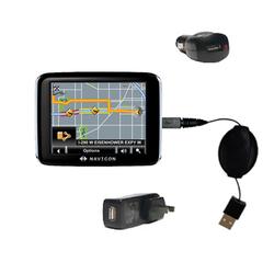 Gomadic Retractable USB Hot Sync Compact Kit with Car & Wall Charger for the Navigon 2200T - Brand w