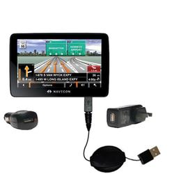 Gomadic Retractable USB Hot Sync Compact Kit with Car & Wall Charger for the Navigon 7200T - Brand w