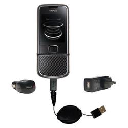 Gomadic Retractable USB Hot Sync Compact Kit with Car & Wall Charger for the Nokia 8800 Arte - Brand