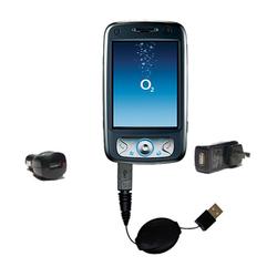 Gomadic Retractable USB Hot Sync Compact Kit with Car & Wall Charger for the O2 XDA Flame - Brand w/