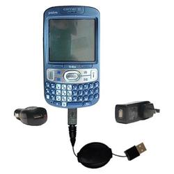 Gomadic Retractable USB Hot Sync Compact Kit with Car & Wall Charger for the PalmOne Treo 800 - Bran