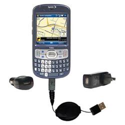 Gomadic Retractable USB Hot Sync Compact Kit with Car & Wall Charger for the PalmOne Treo 800w - Bra