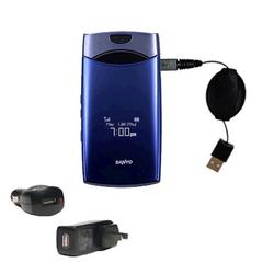 Gomadic Retractable USB Hot Sync Compact Kit with Car & Wall Charger for the Sanyo Katana LX - Brand