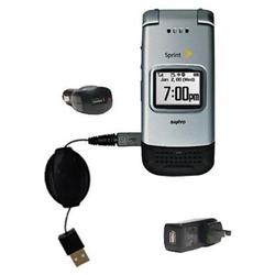 Gomadic Retractable USB Hot Sync Compact Kit with Car & Wall Charger for the Sanyo Pro 200 - Brand w