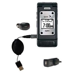Gomadic Retractable USB Hot Sync Compact Kit with Car & Wall Charger for the Sanyo Pro 700 - Brand w