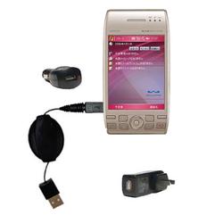 Gomadic Retractable USB Hot Sync Compact Kit with Car & Wall Charger for the Sharp Willcom WS003SH - Gomadic