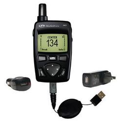 Gomadic Retractable USB Hot Sync Compact Kit with Car & Wall Charger for the SkyGolf SkyCaddie SG1 - Gomadic