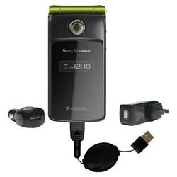 Gomadic Retractable USB Hot Sync Compact Kit with Car & Wall Charger for the Sony Ericsson TM506 - B
