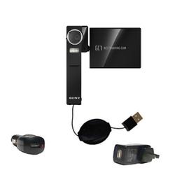 Gomadic Retractable USB Hot Sync Compact Kit with Car & Wall Charger for the Sony NSC-GC1 - Brand w/