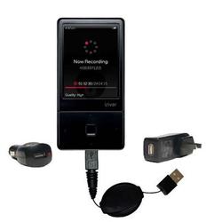 Gomadic Retractable USB Hot Sync Compact Kit with Car & Wall Charger for the iRiver E100 - Brand w/