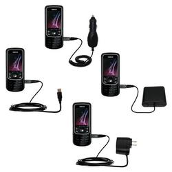 Gomadic Road Warrior Kit for the Nokia 8600 Luna includes a Car & Wall Charger AND USB cable AND Battery Ext