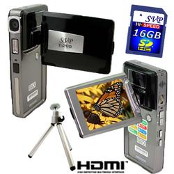 SVP T200 True HD 1280x720p Digital Video Camcorder/16MP Max Camera w/[16GB SDHC + Tripod] Value Kit!