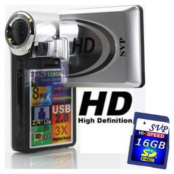 SVP T400 Silver HD 1280x720p Digital Video Camcorder/Camera w/[16GB SDHC+HD TV Cable+Tripod] Kit!