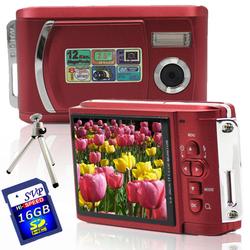 SVP Xthinn 8061 Red - 12 MP Max. Digital Camera/ Video Recorder/ 2.8 LCD Screen+ 16GB SD Tripod K
