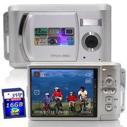 SVP Xthinn 8061 Silver - 12 MP Max. Digital Camera/ Video Recorder/ 2.8 LCD Screen + 16GB SD Kit!