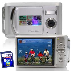 SVP Xthinn 8061 Silver - 12 MP Max. Digital Camera/ Video Recorder/ 2.8 LCD Screen + 8GB SD Kit!