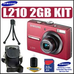 Samsung L210 10.1MP 3X Digital Camera Red + 2GB Accessory Outfit With 3 Year Warranty - Sams
