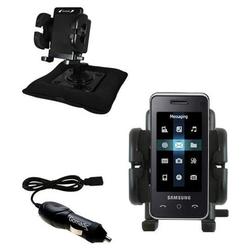 Gomadic Samsung SGH-F490 Auto Bean Bag Dash Holder with Car Charger - Uses TipExchange