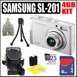 Samsung SL-201 10.2MP Digital Camera Silver + 4GB Accessory Kit