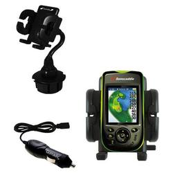 Gomadic Sonocaddie v300 GPS Auto Cup Holder with Car Charger - Uses TipExchange